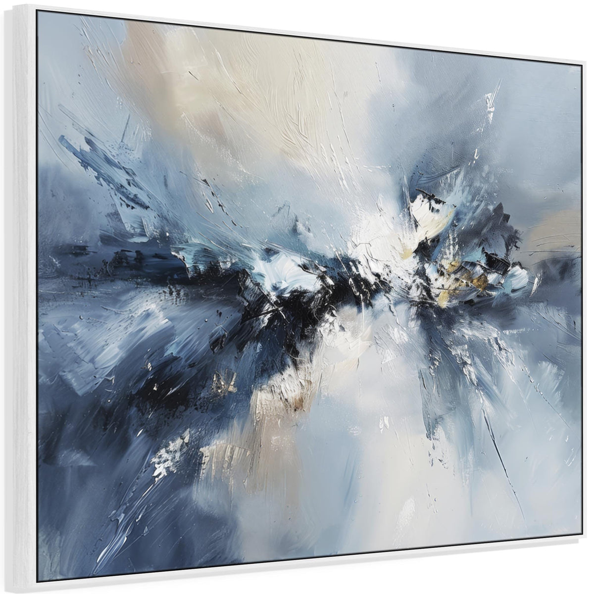Blue White Abstract Framed Artwork XL - Skybound Echo – wallfillers.co.uk