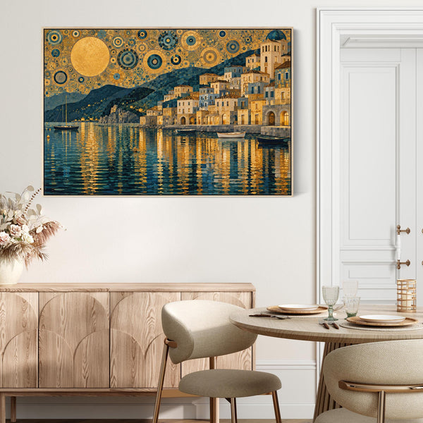 Blue Yellow Framed Canvas Art Gustav Klimt inspired - Twilight