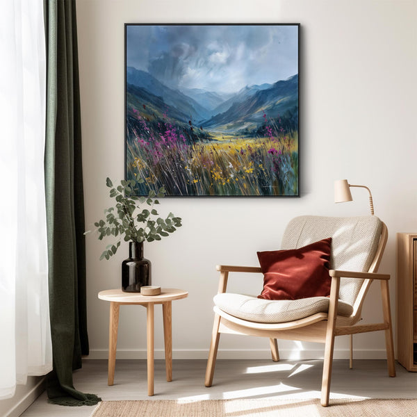Large Scottish Highland Framed Canvas Art - Wildflower Glen