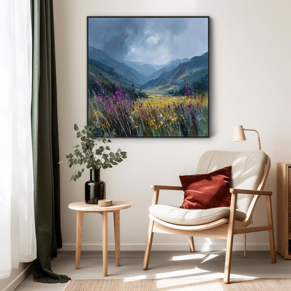 Large Scottish Highland Framed Canvas Art - Wildflower Glen
