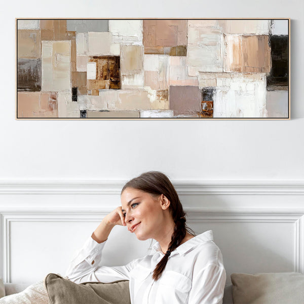 Neutral Blush Cream Long Wide Canvas Wall Art - Ivory Stone