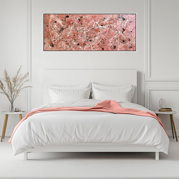 Wide Blush Pink Picture for Bedroom Framed Canvas Art over Bed