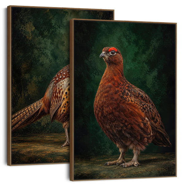 Brace - Framed Game Bird Canvas Wall Art - Copper & Fern Green