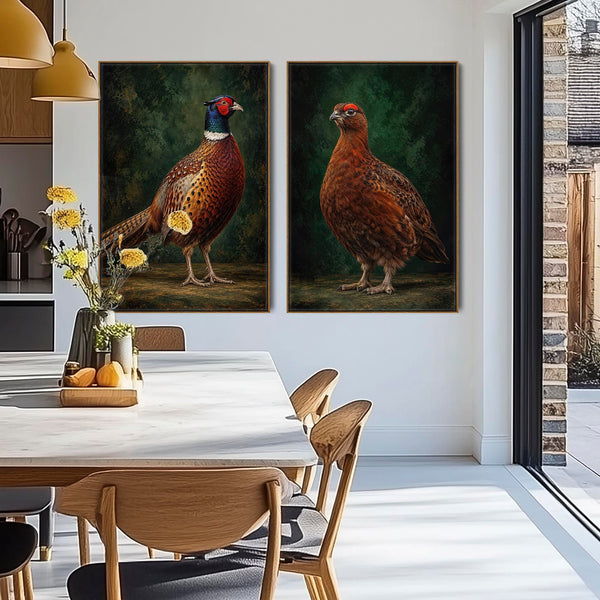 Brace - Framed Game Bird Canvas Wall Art - Copper & Fern Green