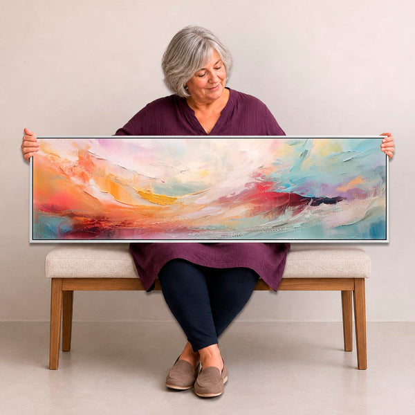 Bright Colourful Abstract Framed Wide Wall Art Modern Canvas