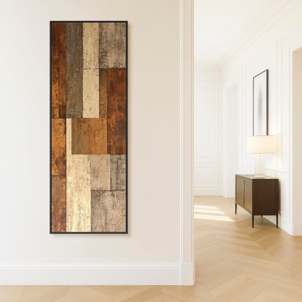 Upright Brown Beige Vertical Artwork Canvas Narrow Earth