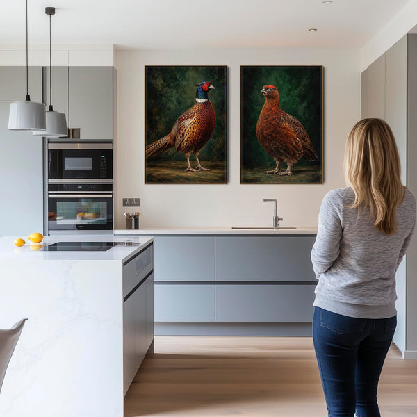 Brace - Framed Game Bird Canvas Wall Art - Copper & Fern Green