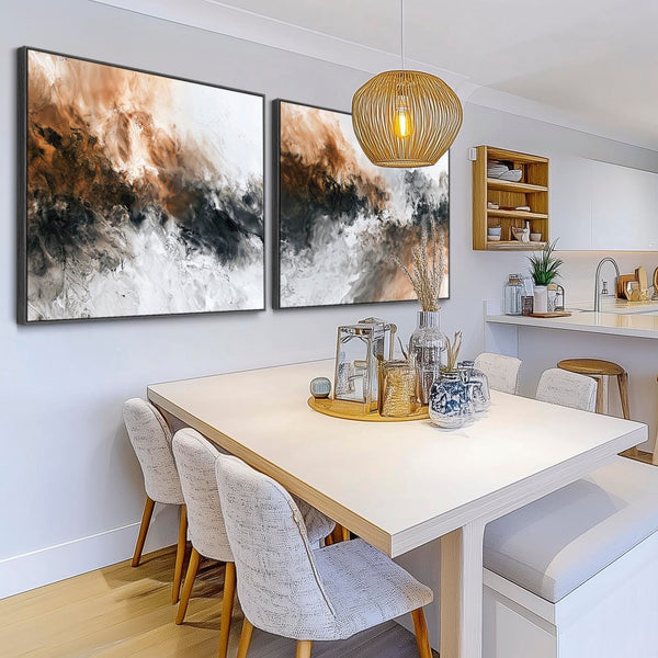 Large Oversized Abstract Wall Art - Convergence - Framed Pair of Canvases
