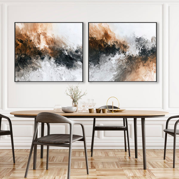 Large Oversized Abstract Wall Art - Convergence - Framed Pair of Canvases