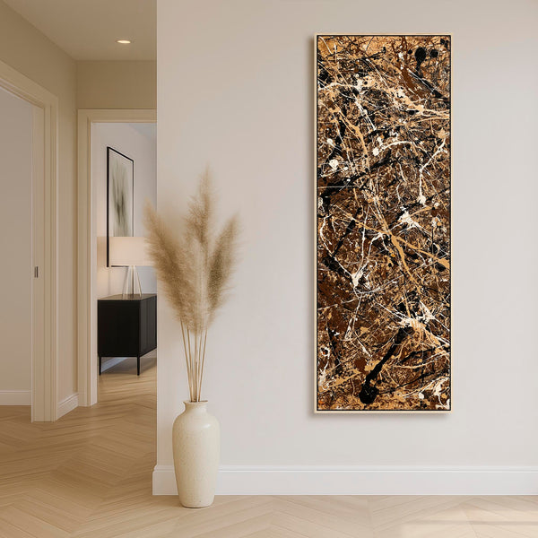 Tall Hallway Framed Vertical Canvas for Hall - Umber Espresso