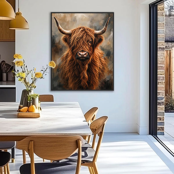 Finlay - Highland Cow - Copper & Neutral - Framed Coo Wall Art