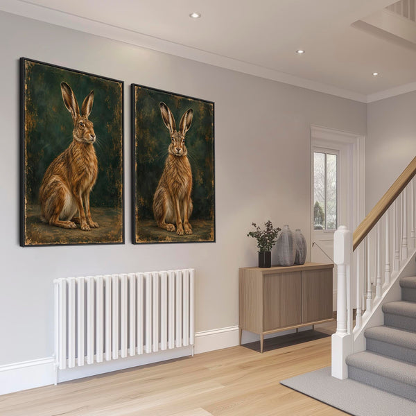 Brown Hares Framed Canvas Art Set of 2 - Waiting for Moonlight
