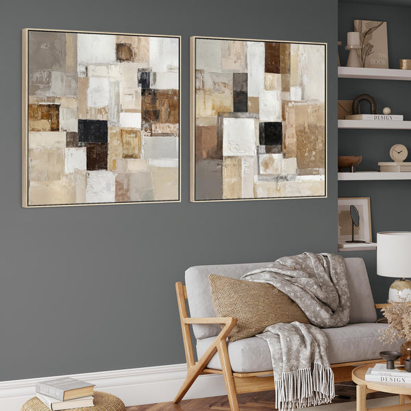 Extra Large Framed Canvas Wall Art Pair - Natural Warm Neutral