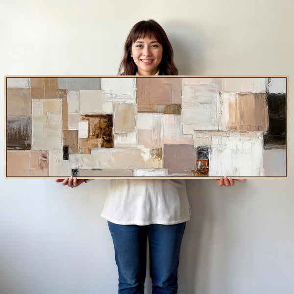 Neutral Blush Cream Long Wide Canvas Wall Art - Ivory Stone