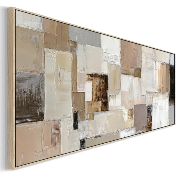 Neutral Blush Cream Long Wide Canvas Wall Art - Ivory Stone