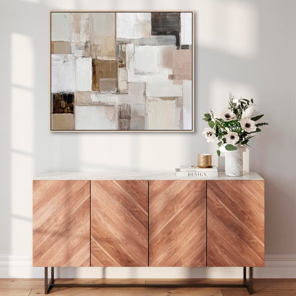 Neutral Warm Cream Beige Framed Canvas Wall Art - Ivory Blush