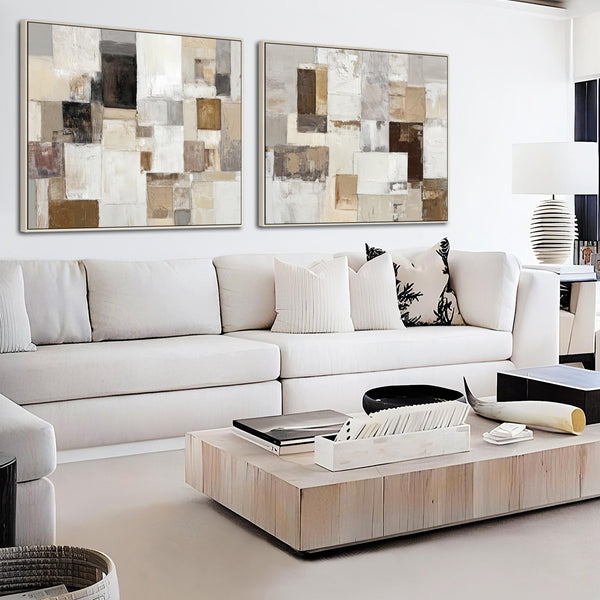 Extra Large Oversized Framed Pair Canvases - Neutral Warmth