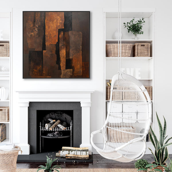 Rust Brown Orange Abstract Wall Art - Forged Embers