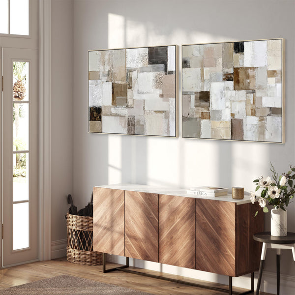 Extra Large Oversized Framed Wall Art Pair - Neutral Set of 2