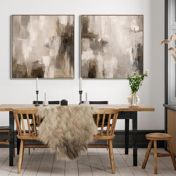 Extra Large Pair Framed Canvas Art | Neutral Abstract Set 2