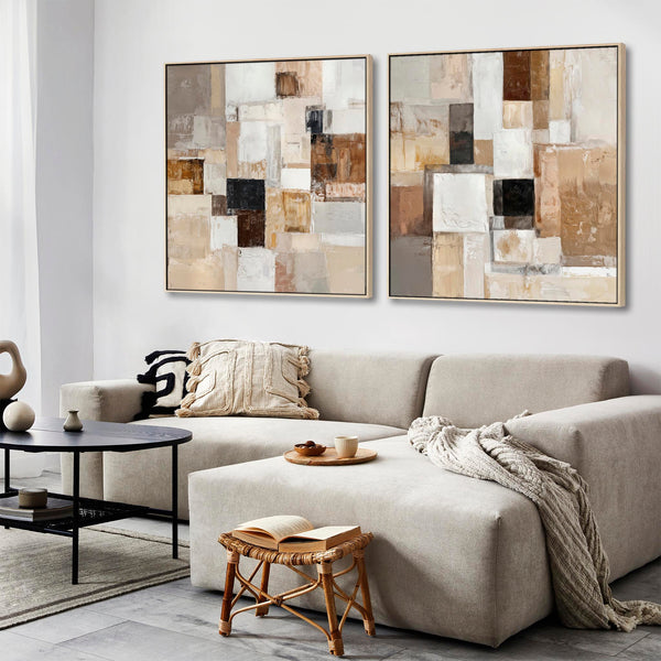 Extra Large Framed Canvas Wall Art Pair - Natural Warm Neutral