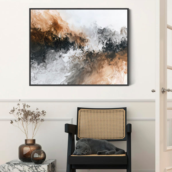 Brown Grey Abstract Wall Art - Tan Aura - Framed Artwork