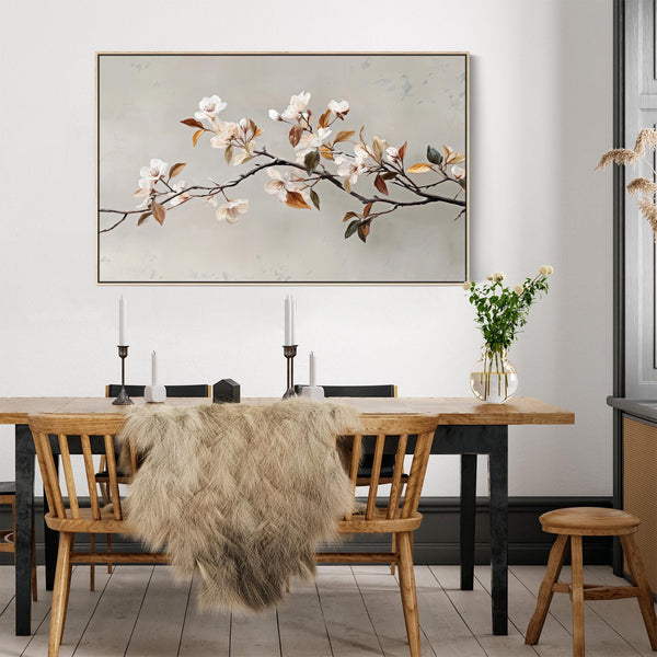 Warm Scandi Neutral Framed Blossom Wall Art for lounge - Tawny