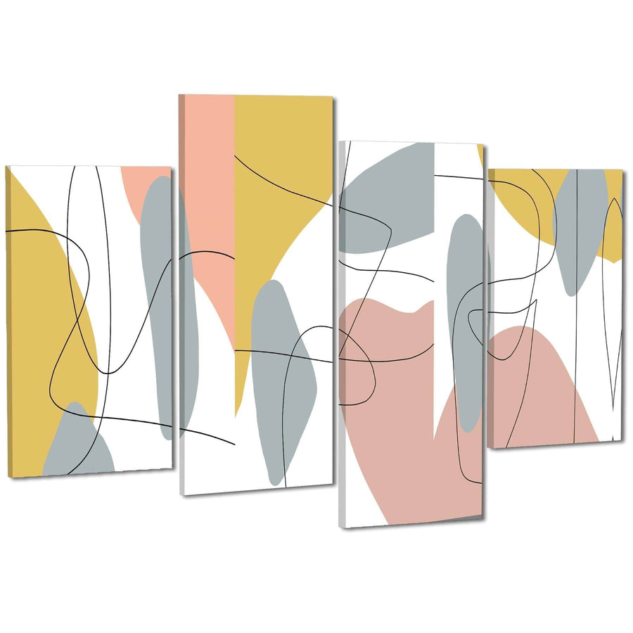 Abstract Pink Grey Mustard Yellow Graphic Canvas Art Pictures