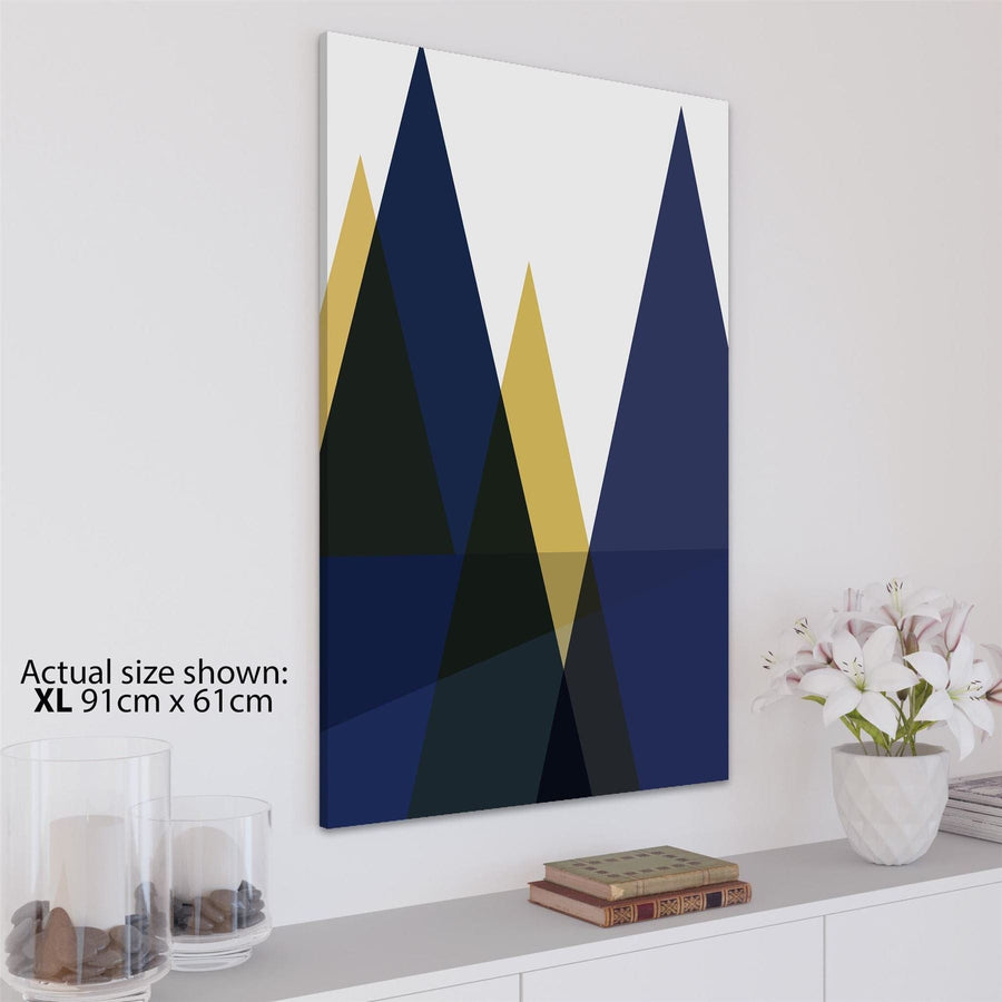 Abstract Navy Yellow Mountains Painting Framed Wall Art Print