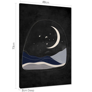Black and White Blue Stars and Moon Canvas Art Prints
