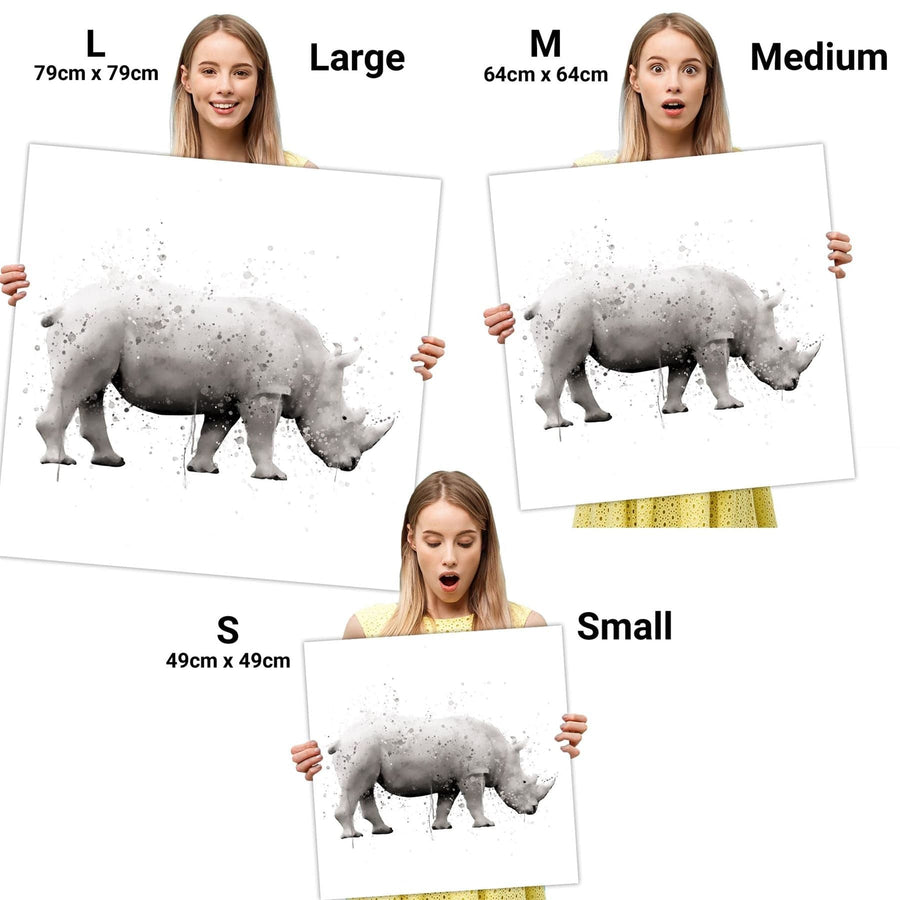 Rhinoceros Canvas Art Pictures - Grey White