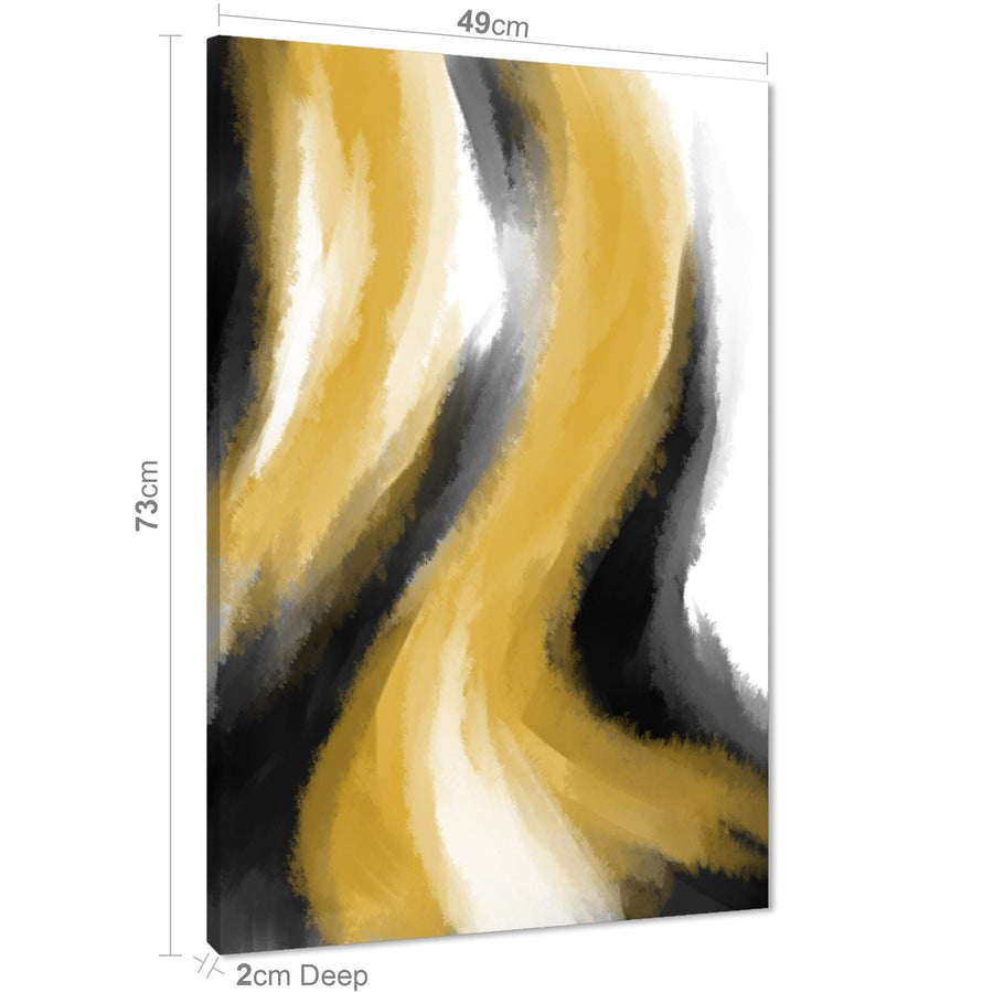 Abstract Black and White Yellow Watercolour Brushstrokes Canvas Wall Art Print
