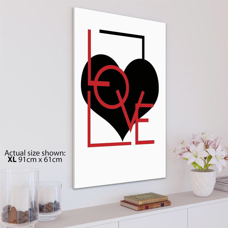 Love Heart Word Art - Typography Canvas Print Red Black