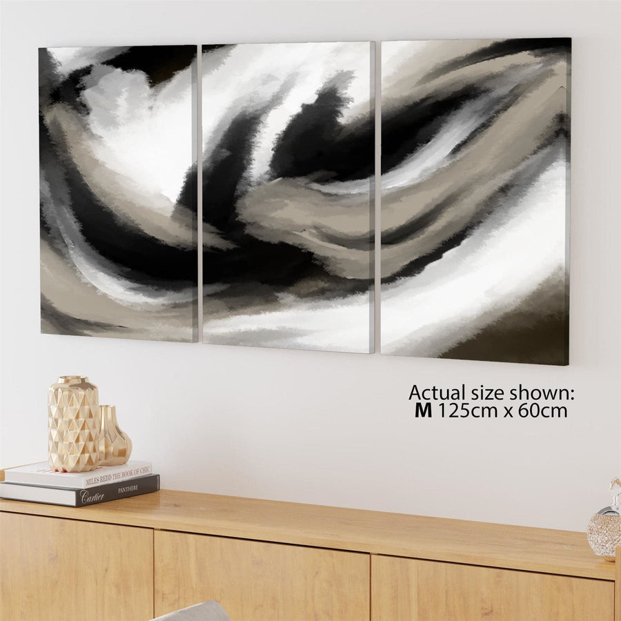 Abstract Black and White Natural Watercolour Brushstrokes Canvas Art Pictures