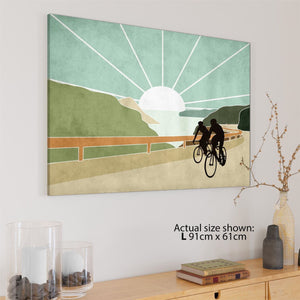 Sunset Cycling Retro Canvas Wall Art Picture Turquoise Green