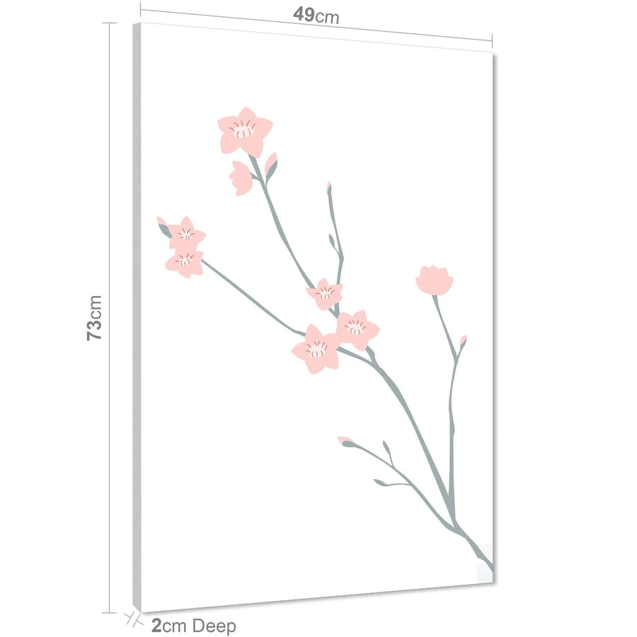 Pink Grey Blossom Floral Canvas Wall Art Print