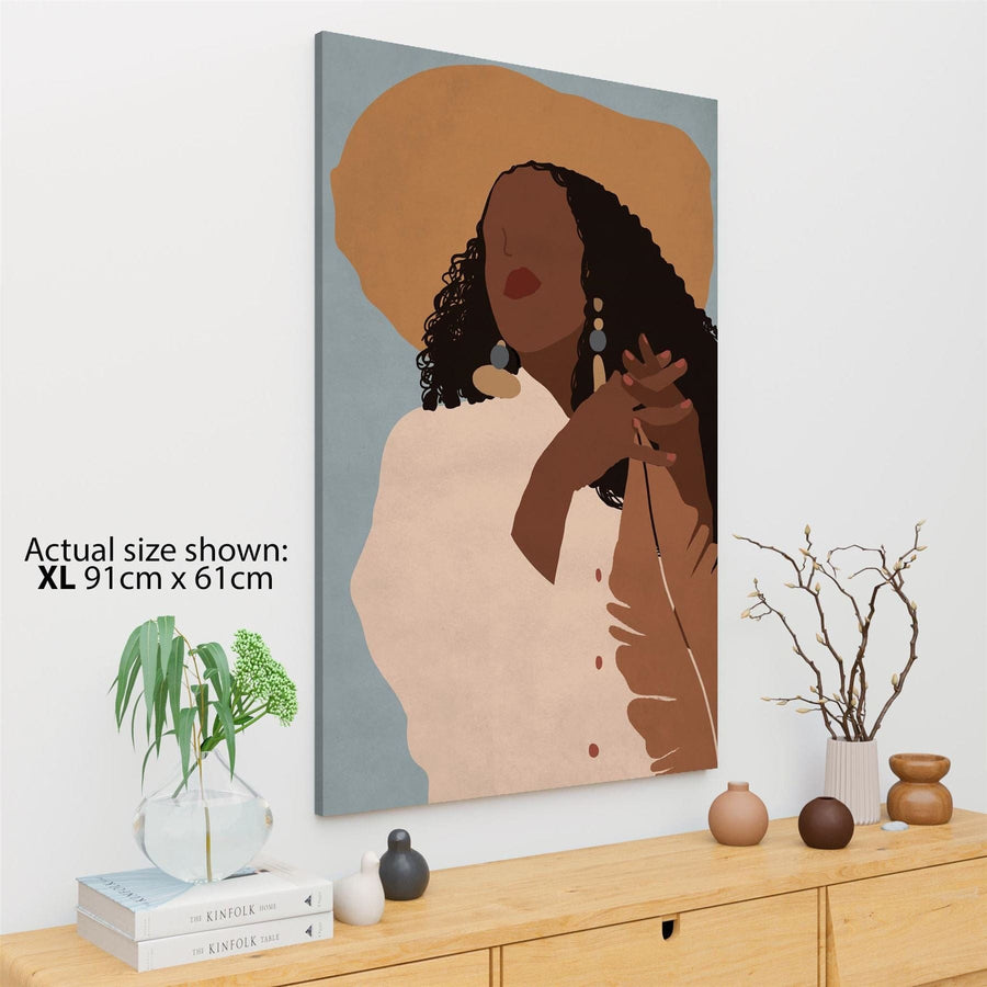 Orange Blue Figurative African Woman In Hat Canvas Art Pictures
