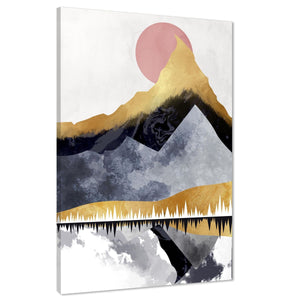 Sun and Mountains Landscape Canvas Art Prints Pink Grey