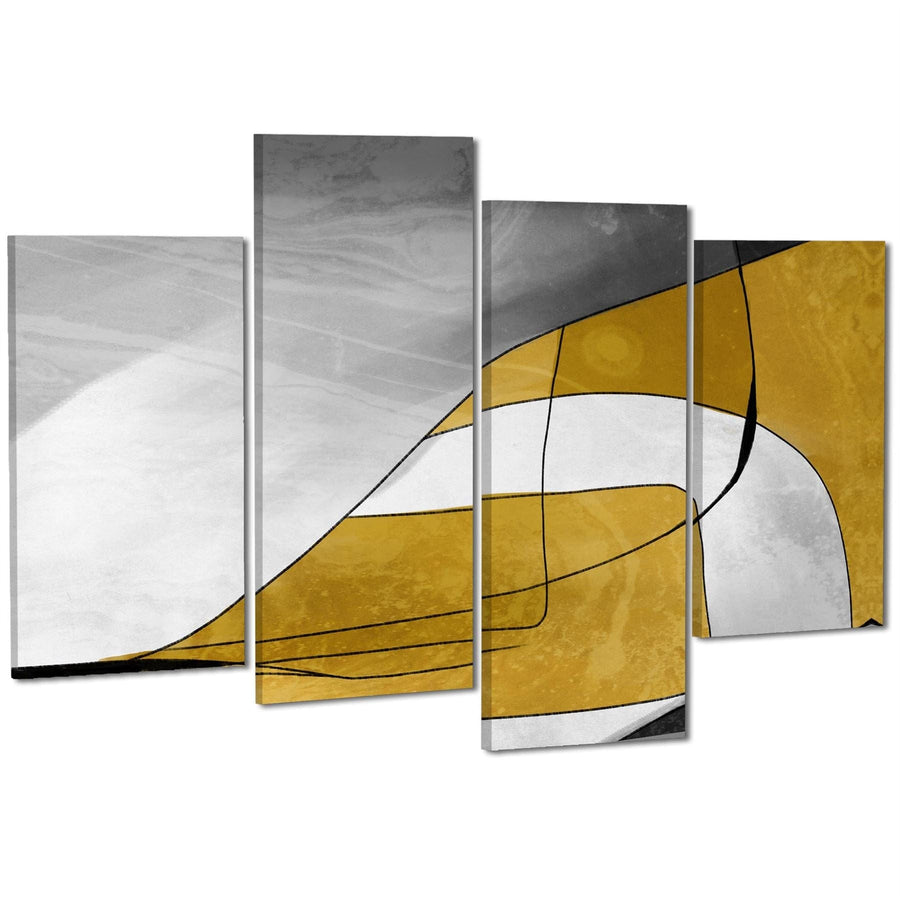 Abstract Mustard Yellow Grey Design Canvas Wall Art Print