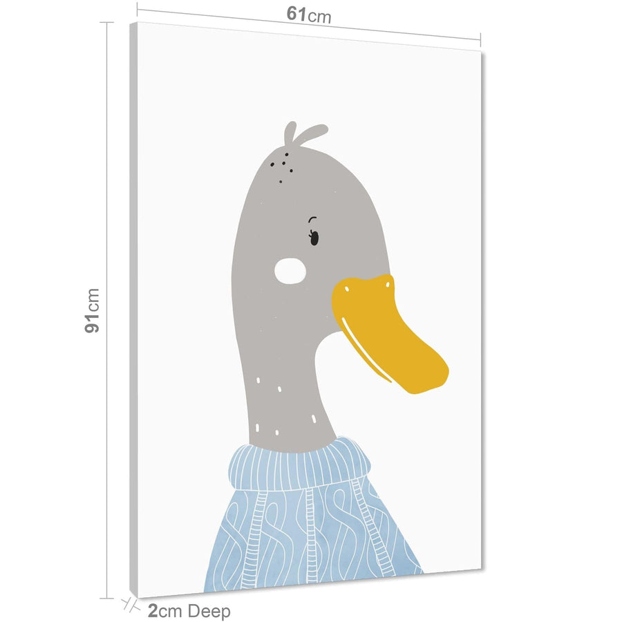 Duck Childrens - Nursery Canvas Wall Art Picture Yellow Sky Blue