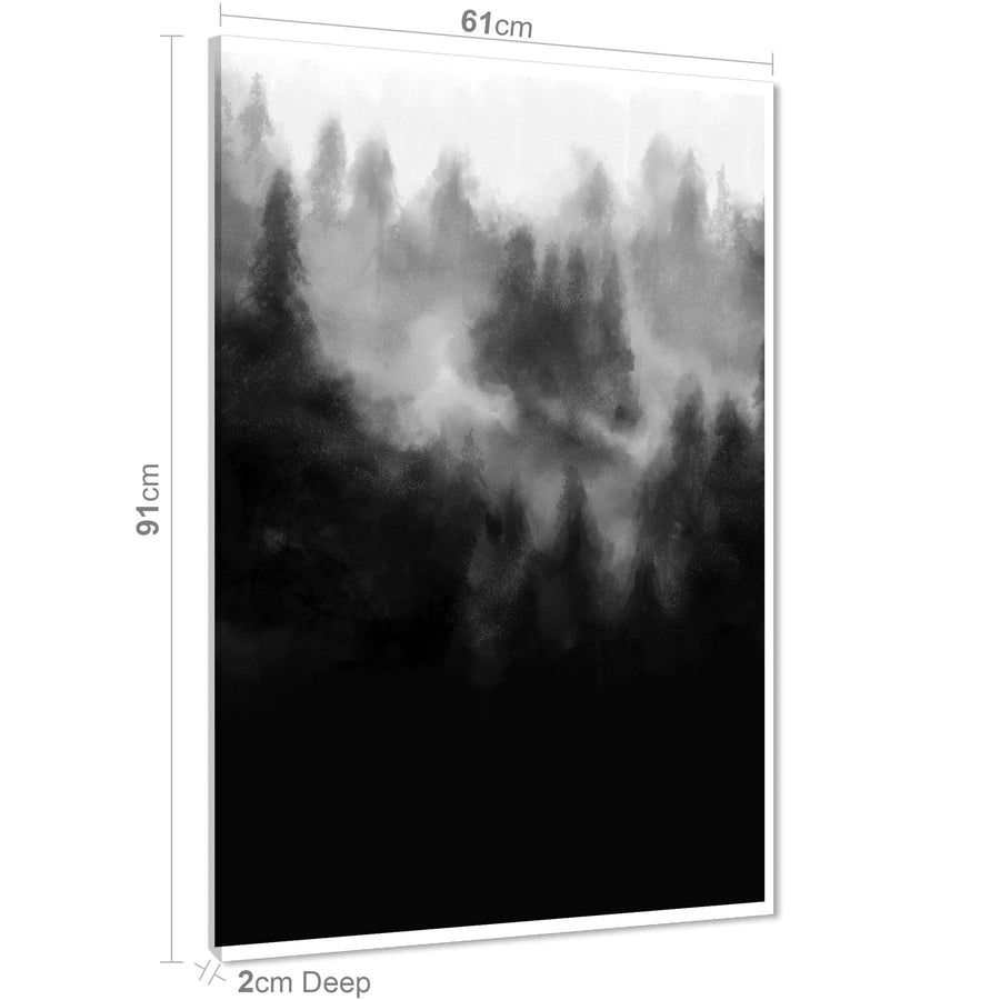 Abstract Black and White Misty Forest Background Canvas Art Prints