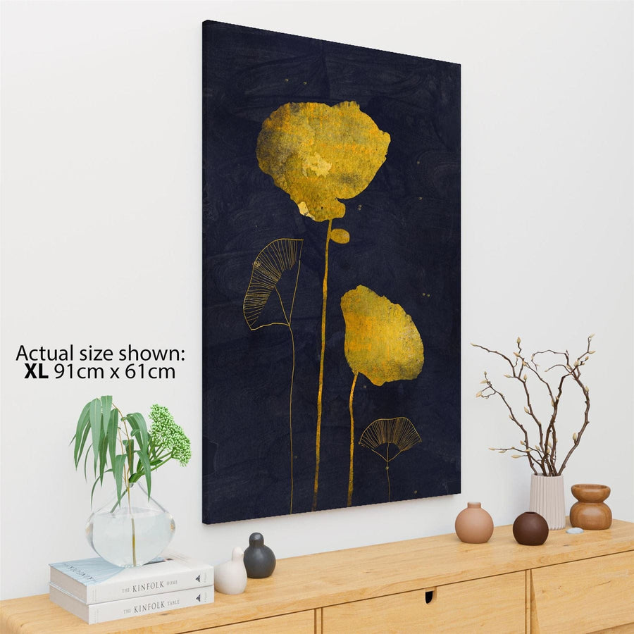 Abstract Gold Black Flowers Canvas Art Pictures