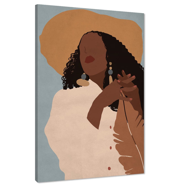 Orange Blue Figurative African Woman In Hat Canvas Art Pictures - 1RP1411M