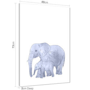 Childrens - Nursery Canvas Art Pictures Light Blue Elephants