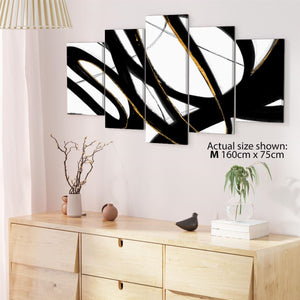 Abstract Black and White Yellow Swirls Brushstrokes Canvas Wall Art Picture