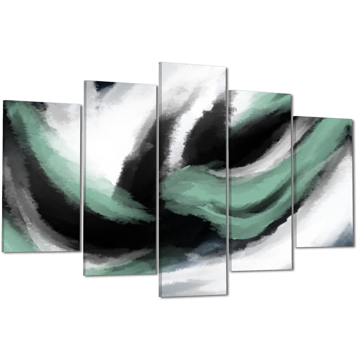 Abstract Green Grey Oil Paint Effect Canvas Wall Art Picture - 11472