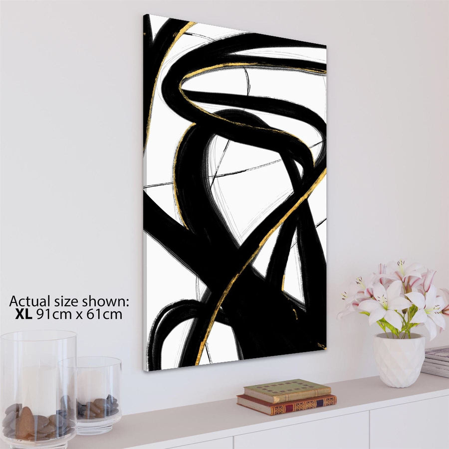 Abstract Black and White Yellow Gestures Painting Canvas Wall Art Picture