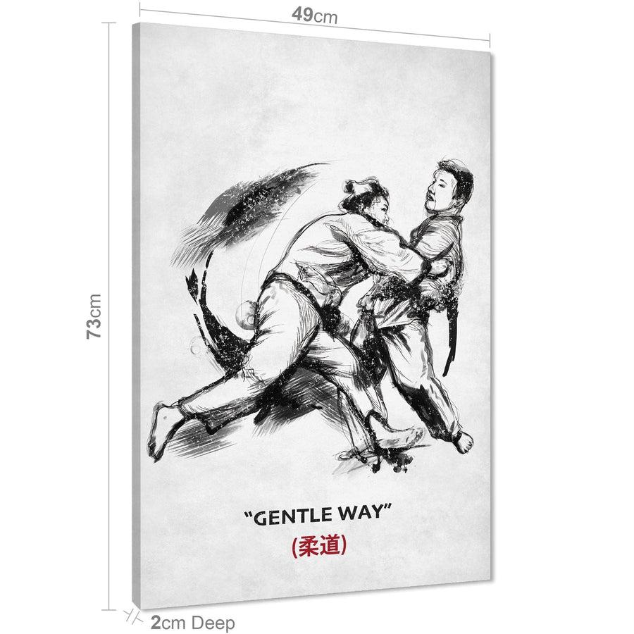 Judo - Gentle Way Canvas Art Pictures Black Grey