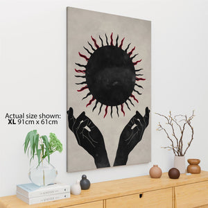 Black Red Sun and Hands Canvas Wall Art Picture
