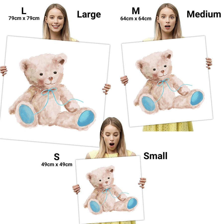 Teddy Bear Childrens - Nursery Canvas Art Prints Teal Brown